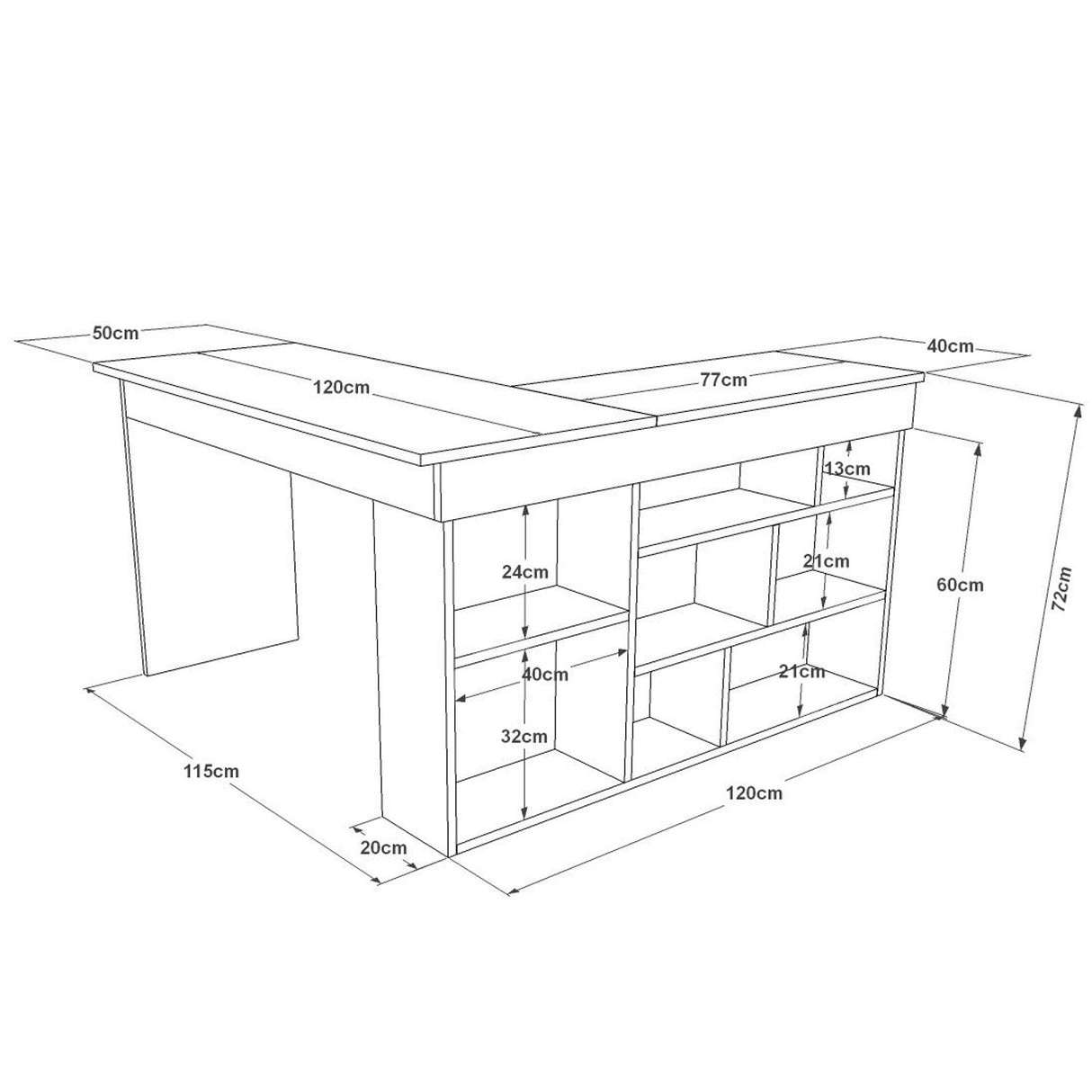 Paramaribo Five (129 x 72 x 120 cm) Skrivbord Atlantisk furu vit