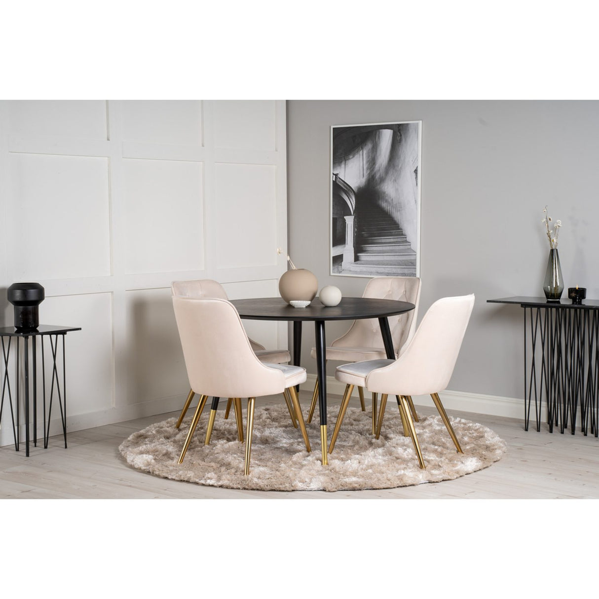 Dipp, Velvet Deluxe Rund matgrupp Beige,Guld, Svart, Guld, ⌀115