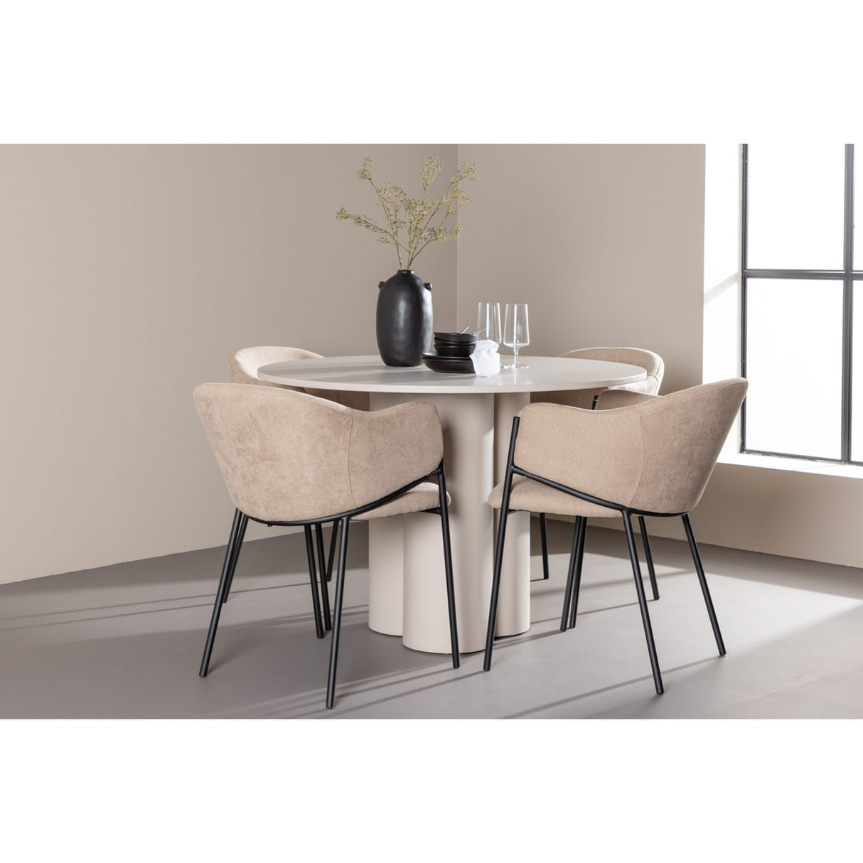 Olivia, Evelina Rund matgrupp Beige,Svart, Beige, ⌀110
