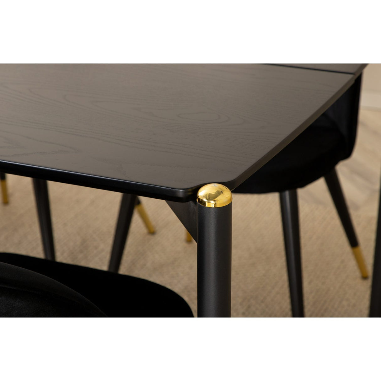 Pelle, Velvet Rektangulär matgrupp Svart, guld, Svart, 190 x 90