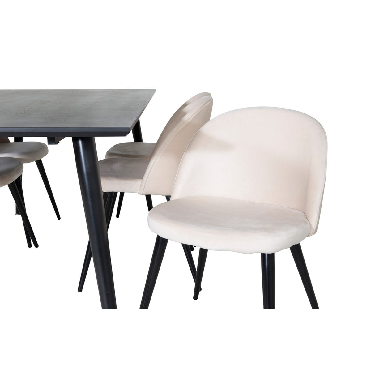 Dipp, Velvet Rektangulär matgrupp Beige,Svart, Svart, 180 x 90
