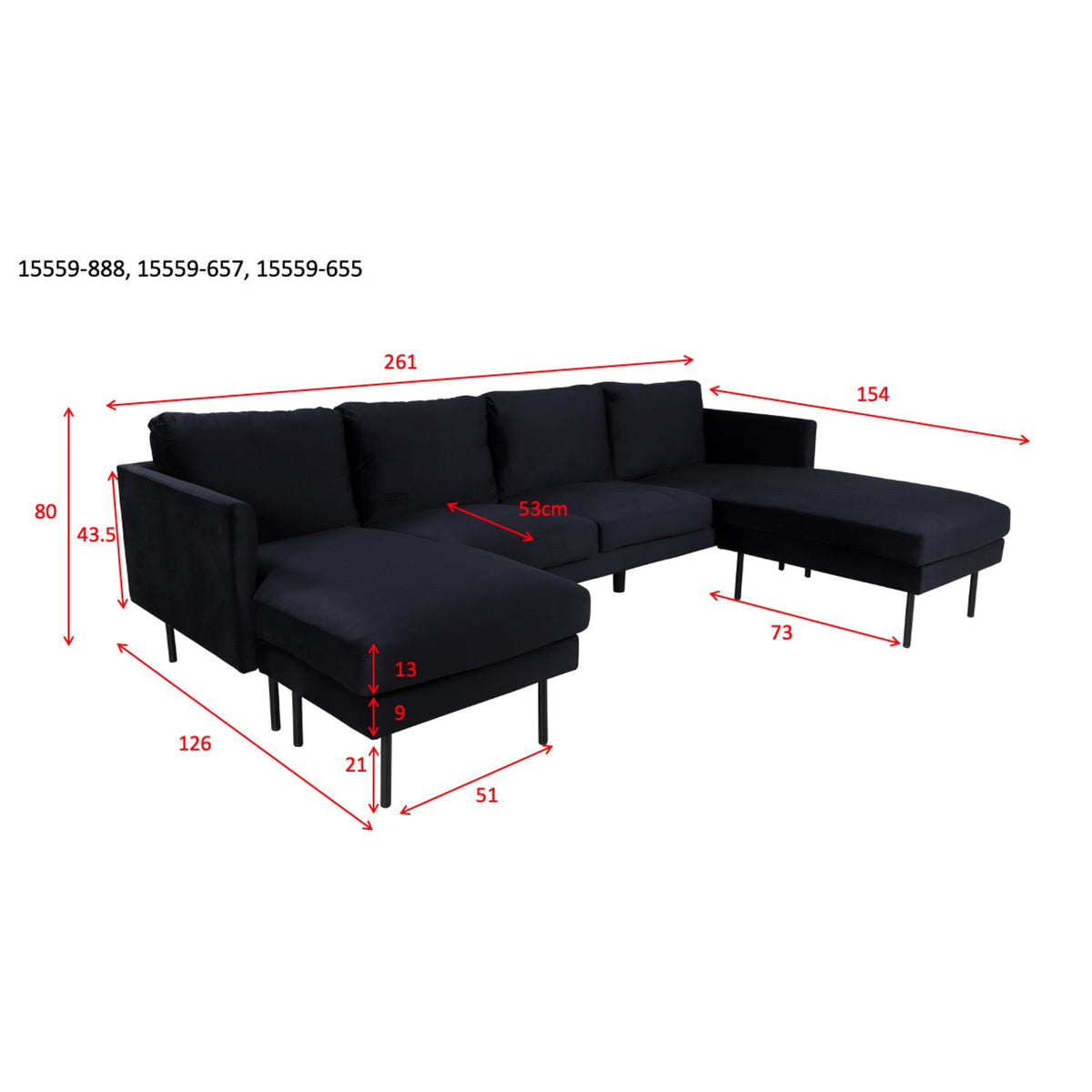 Zoom Schäslongsoffa Svart