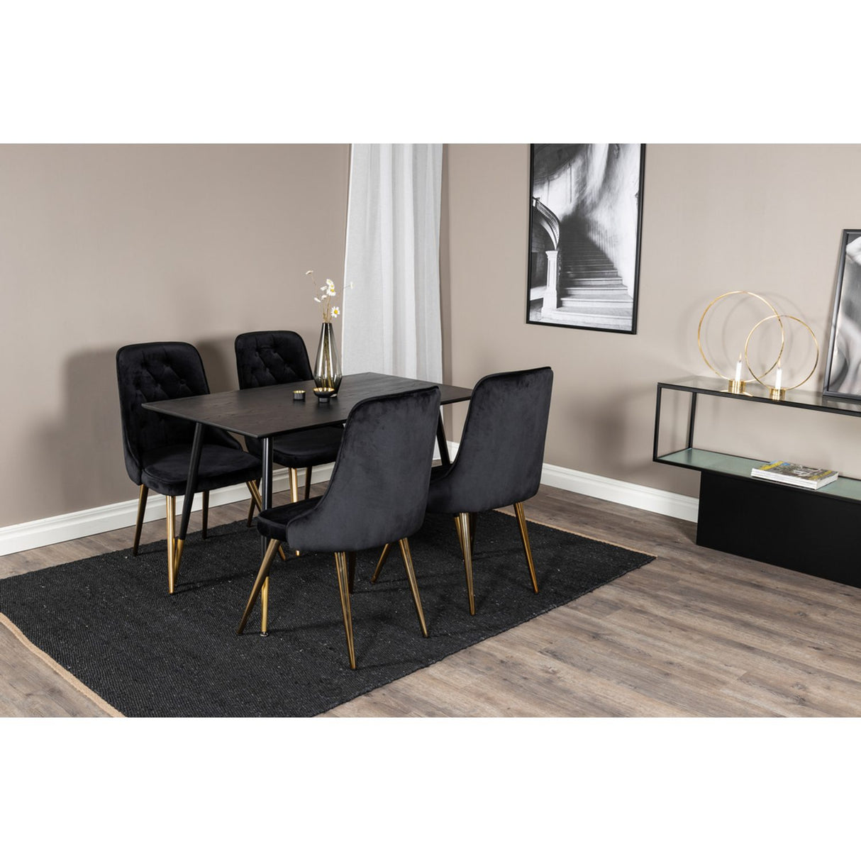 Dipp, Velvet Deluxe Rund matgrupp Svart,Guld, Svart,Guld, 120 x 85