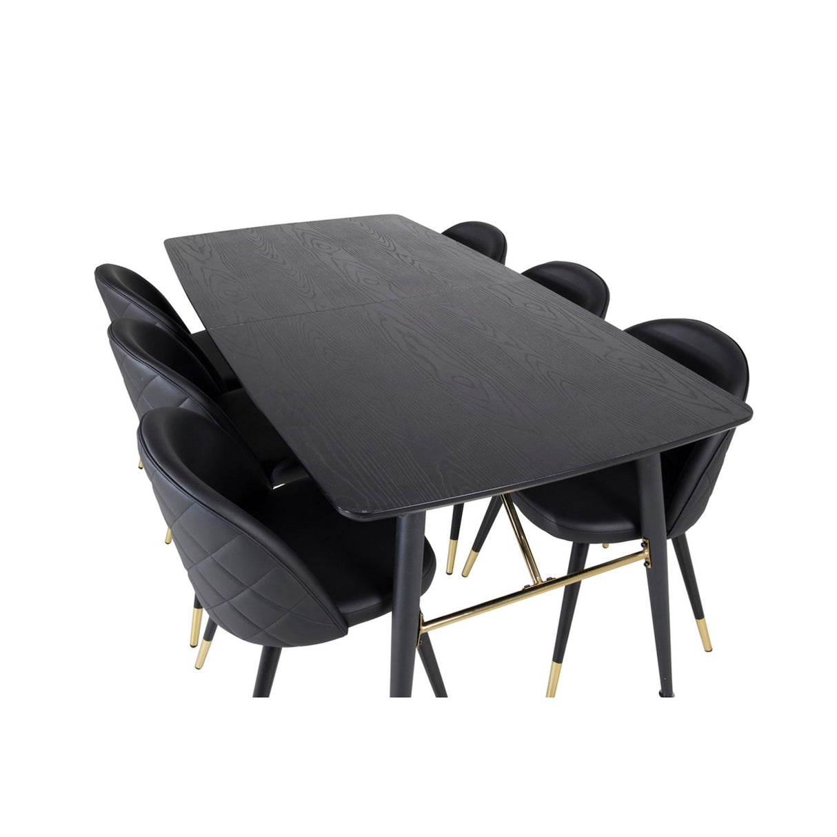 Gold, Velvet Rektangulär matgrupp Svart, Guld, Svart, 180 x 85