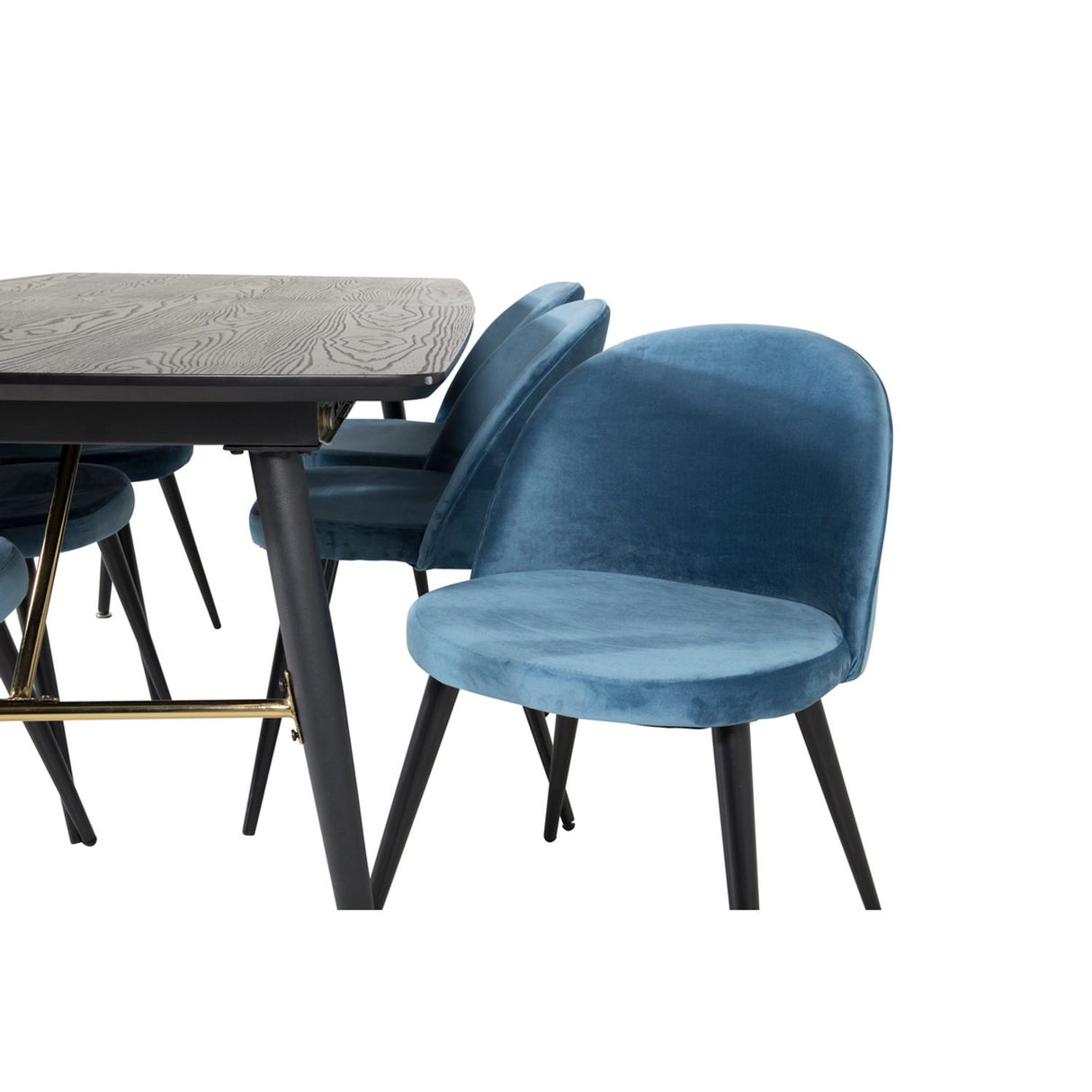 Gold, Velvet Rektangulär matgrupp Svart,Blå, Svart, 180 x 85