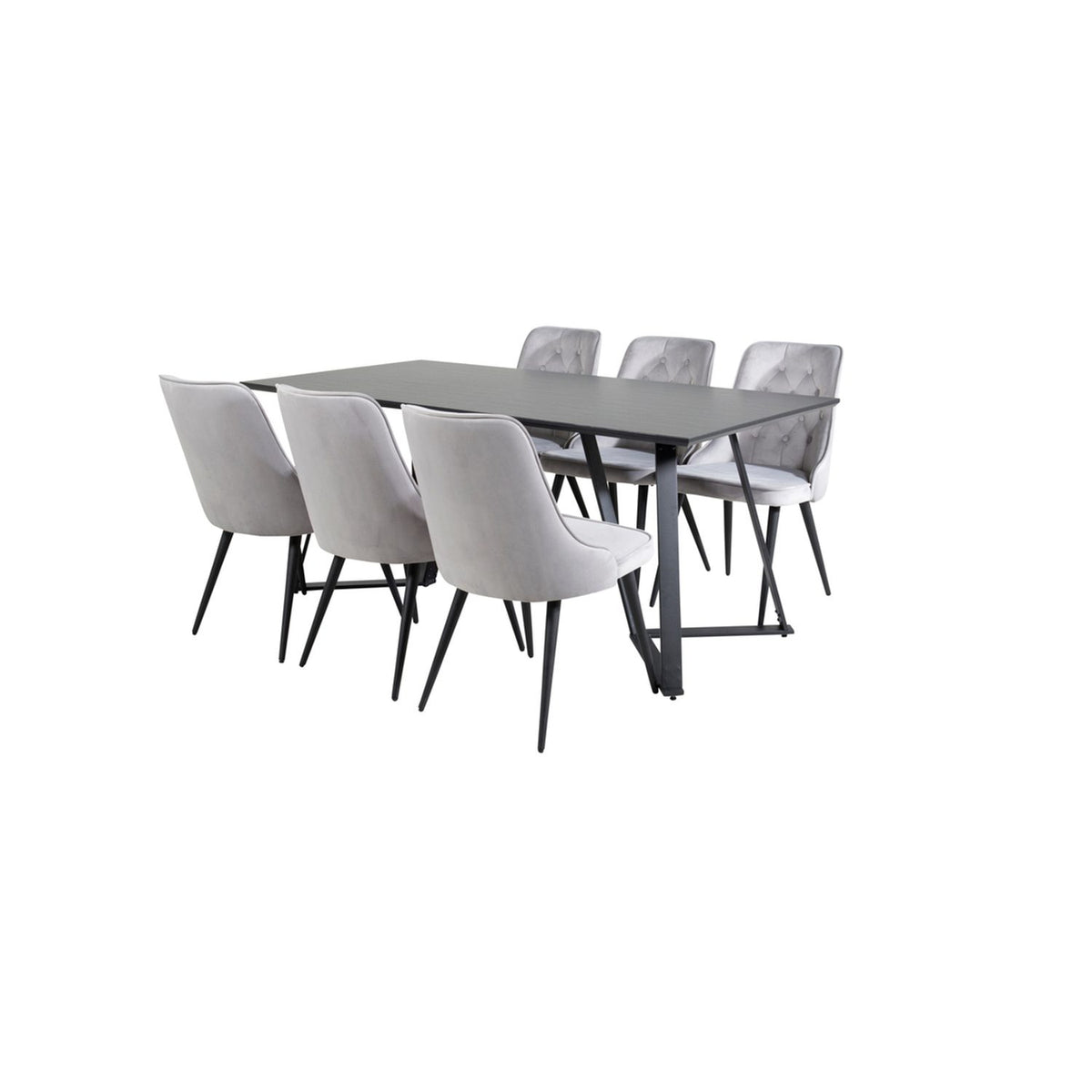 Marina, Velvet Deluxe Rektangulär matgrupp Svart,Ljusgrå, Svart, 180 x 90