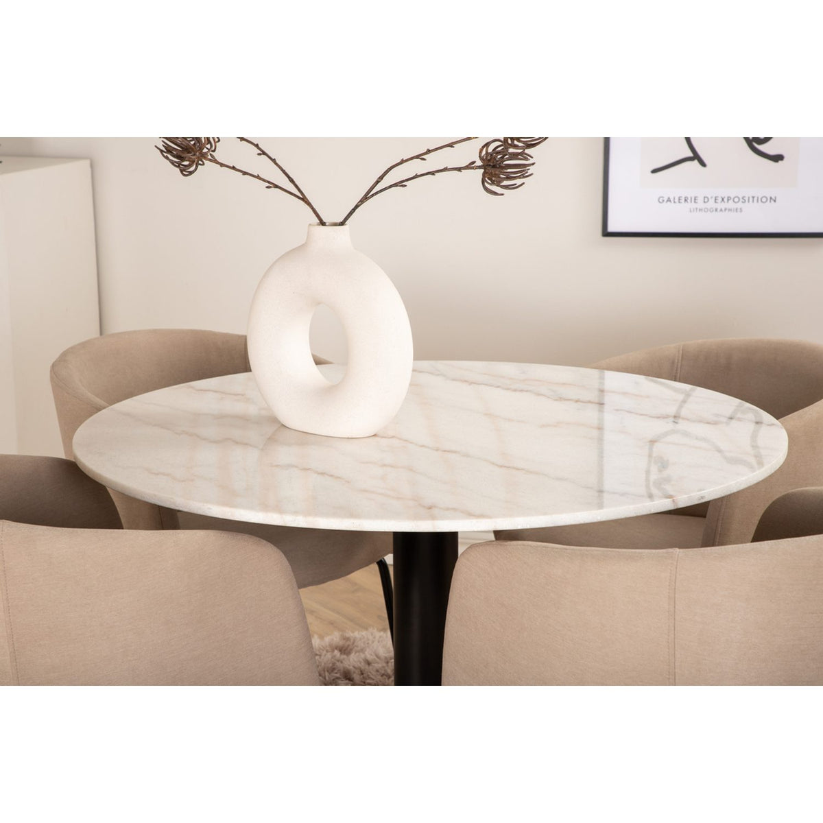Estelle, Berit Rund matgrupp Beige, Svart, Svart,Vitt, ⌀106