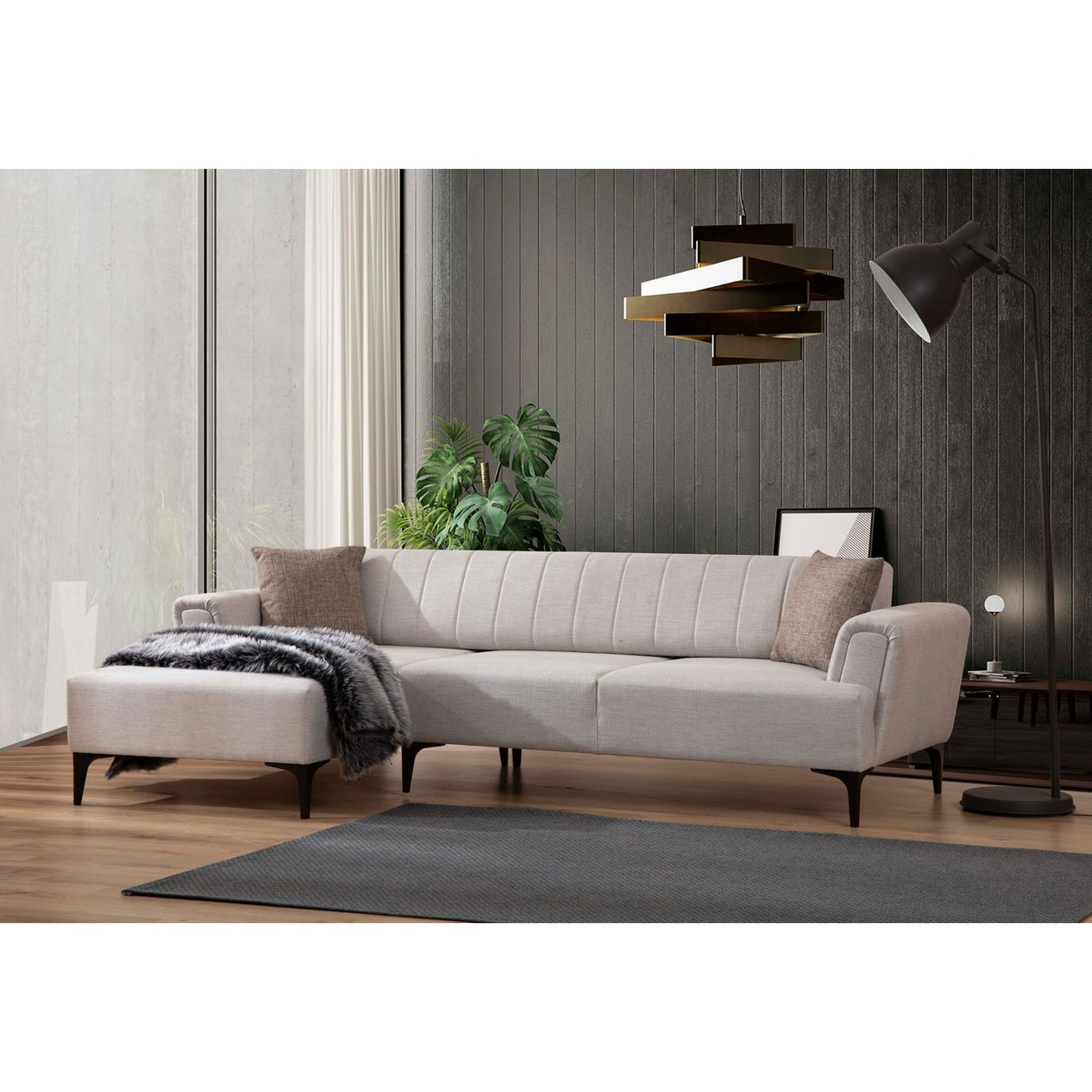 Jakarta (140-270 x 95 x 77 cm) Hörnsoffa-bäddsoffa Ecru, Vänster