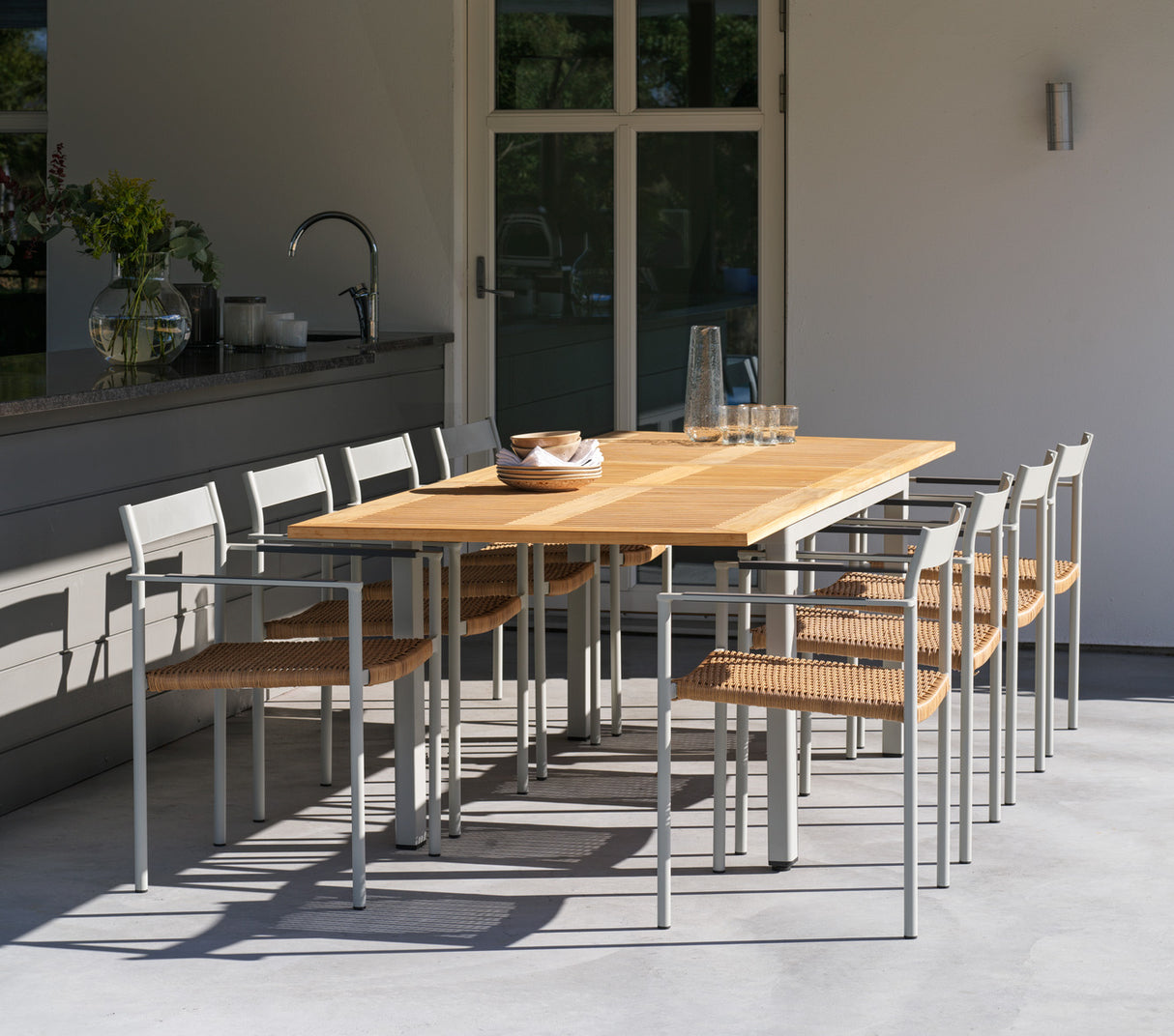 Lyon Utebord 100x224-304 cm Light Grey/ Teak