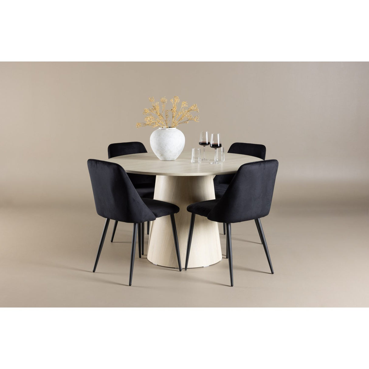 Lanzo, Night Rund matgrupp Svart, Vitputsad, 4st