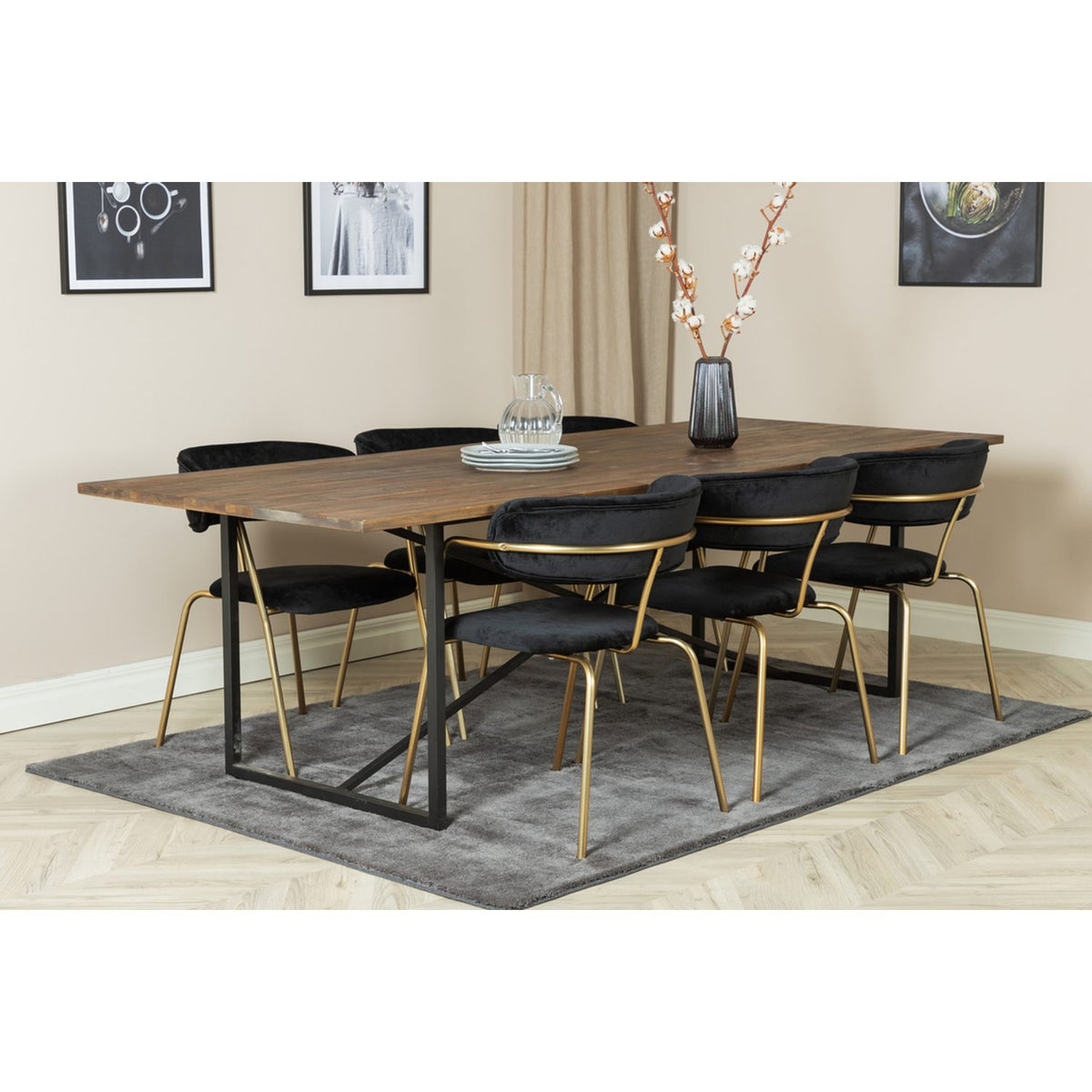 Padang, Arrow Rektangulär matgrupp Svart,Guld, Svart,Natur, 250 x 100