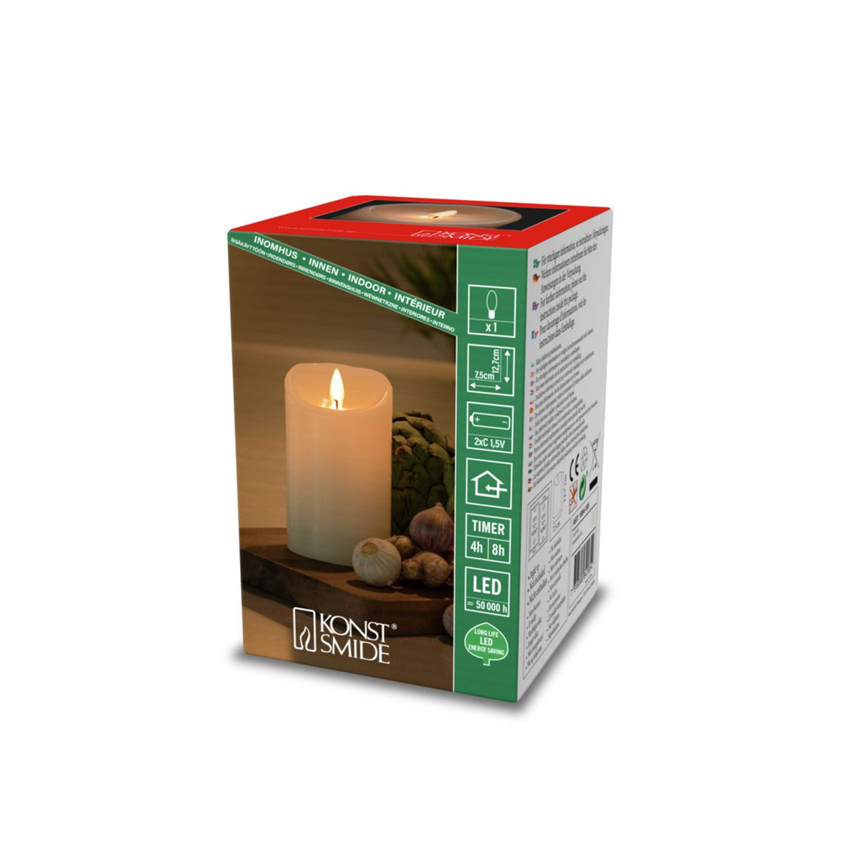 Vaxljus gräddvit, varmvit LED Timer 4/8h 2xC Dekorationsljus El 7,5x12,7 cm