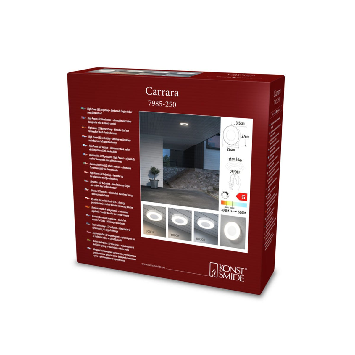 Carrara Rund HP-LED 25W Vit Vägglampa Ute