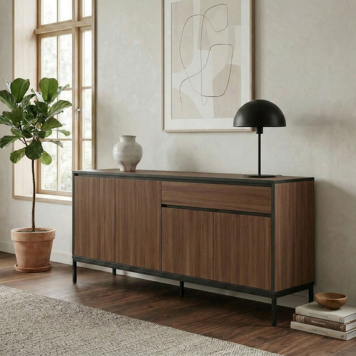 Maputo (180 x 80 x 40 cm) Konsolbord Milano valnötträ svart svart