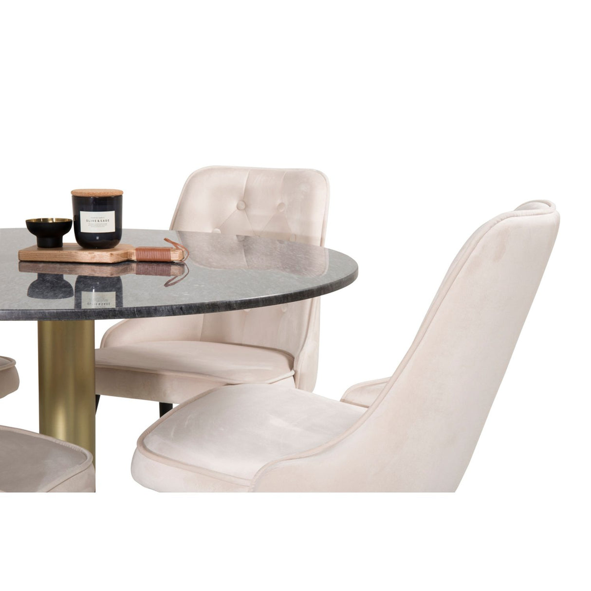 Estelle, Velvet Deluxe Rund matgrupp Beige,Svart, Guld, Mörkgrå, ⌀106
