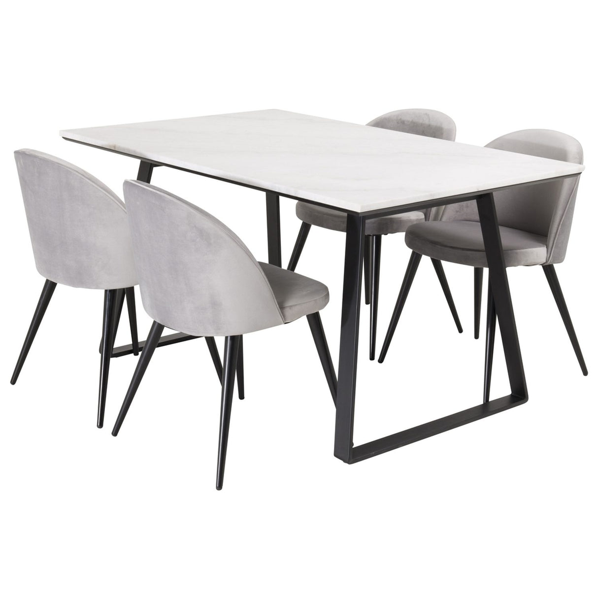 Estelle, Velvet Rektangulär matgrupp Svart,Grå, Svart,Vit, 140 x 90