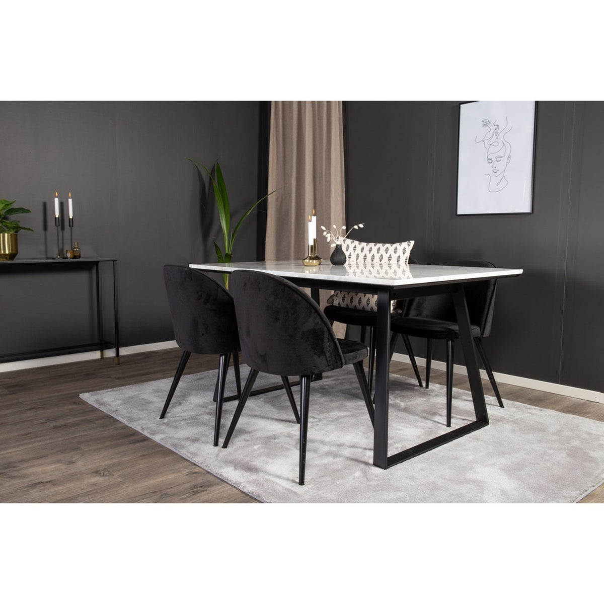 Estelle, Velvet Rektangulär matgrupp Svart, Svart,Vitt, 140 x 90