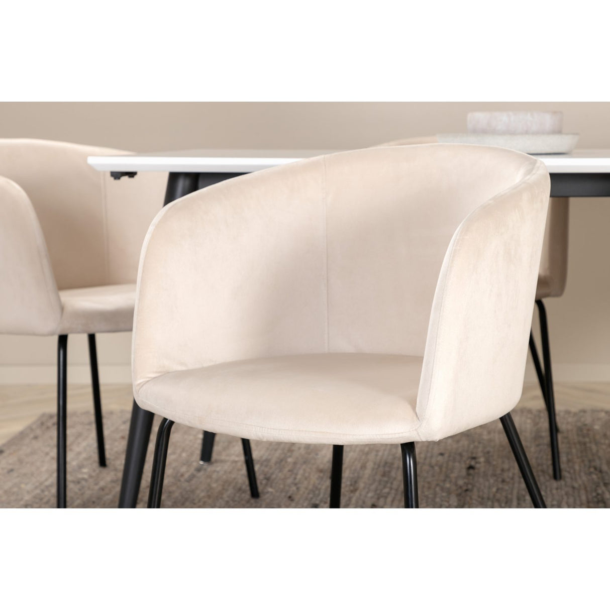 Jimmy, Berit Rektangulär matgrupp Beige, Svart, Svart,Vitt, 195 x 90