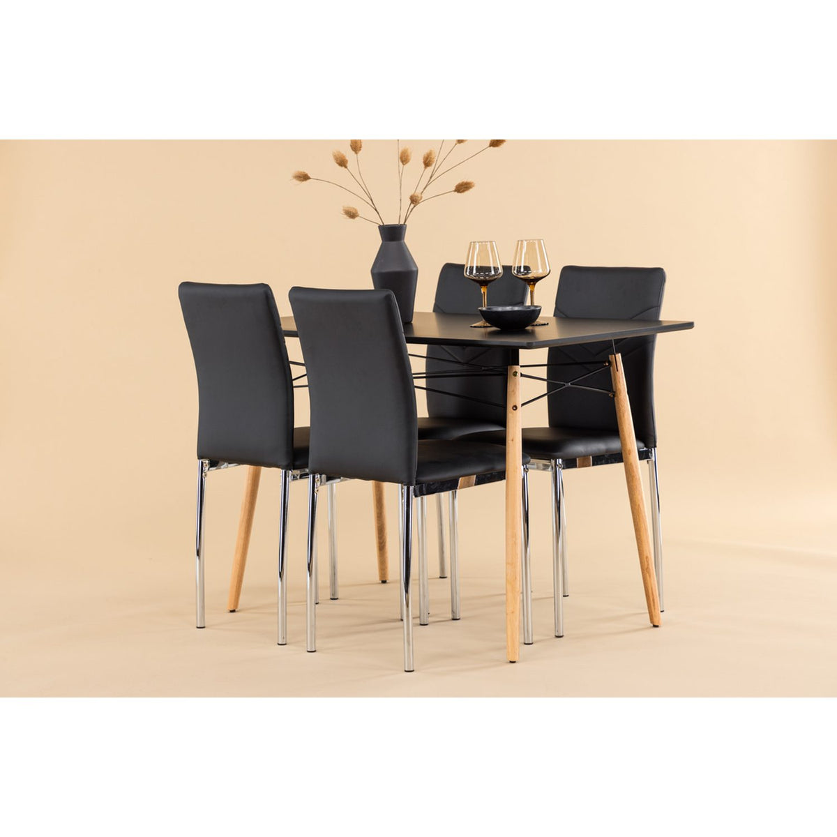 Danburi, Lily Rektangulär matgrupp Svart,Silver, Svart,Natur, 120 x 60