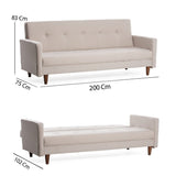 Manila (200 x 83 x 75 cm) Creme 3-sits bäddsoffa