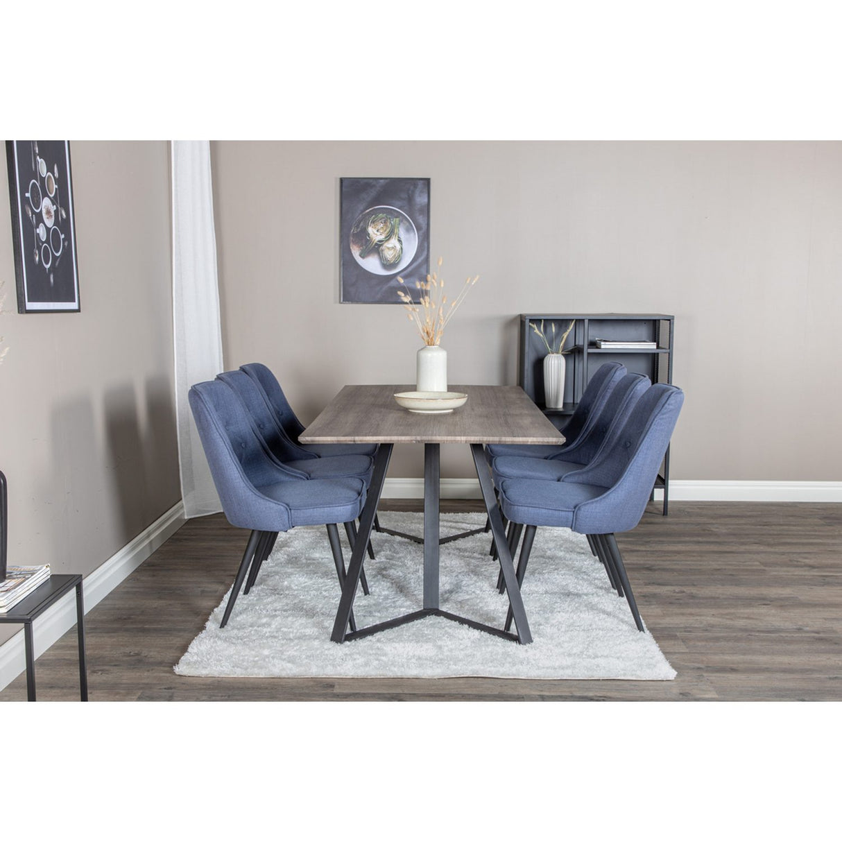 Marina, Velvet Deluxe Rektangulär matgrupp Svart,Blå, Svart,Grå, 180 x 90