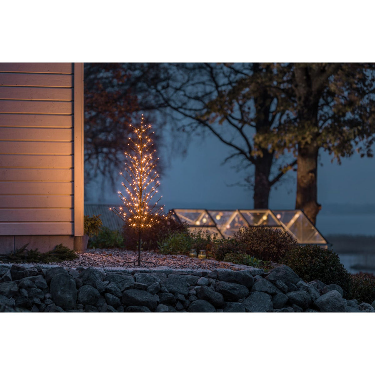 Svart träd 150 cm LED Steady/firefly Ljusdekoration Ute 150 cm