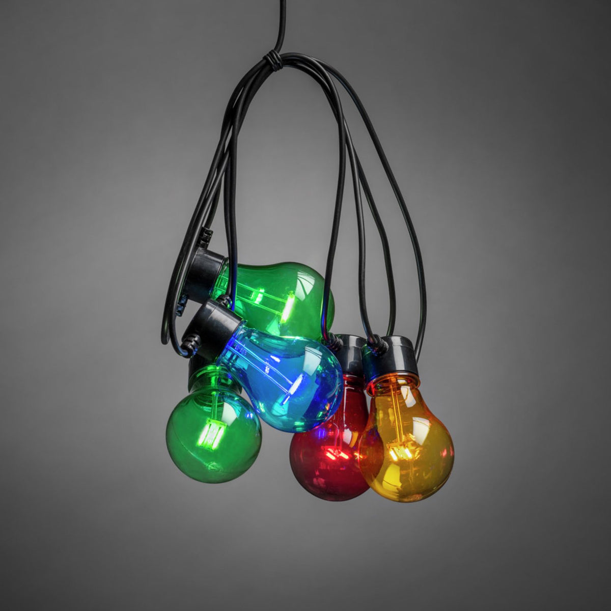 E27 LED Svart kabel 24V/IP44 Ljusslinga Ute 20 Lampor (9.5m), Färgad
