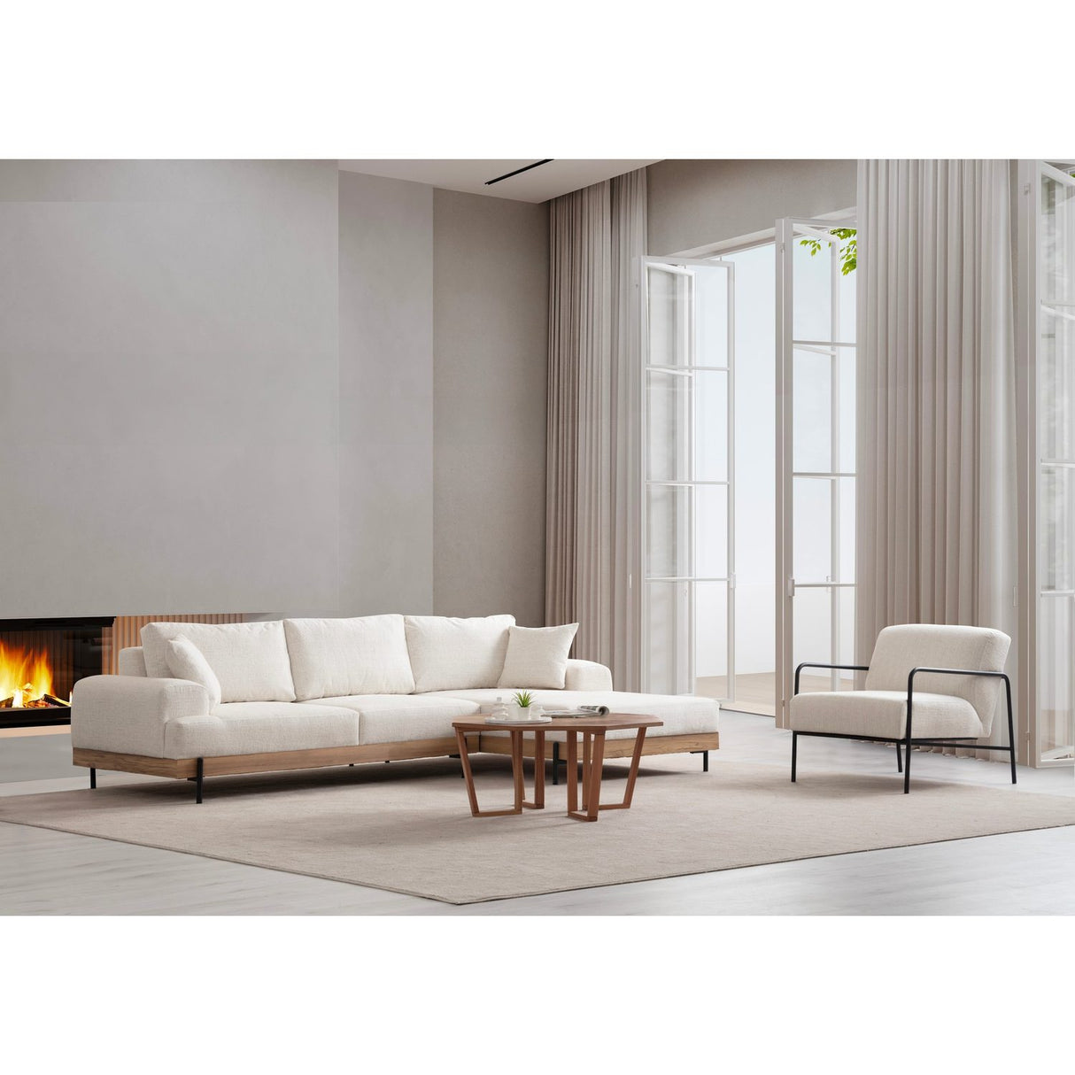 Kigali Oak (280-170 x 98 x 78 cm) Hörnsoffa Vit, Höger