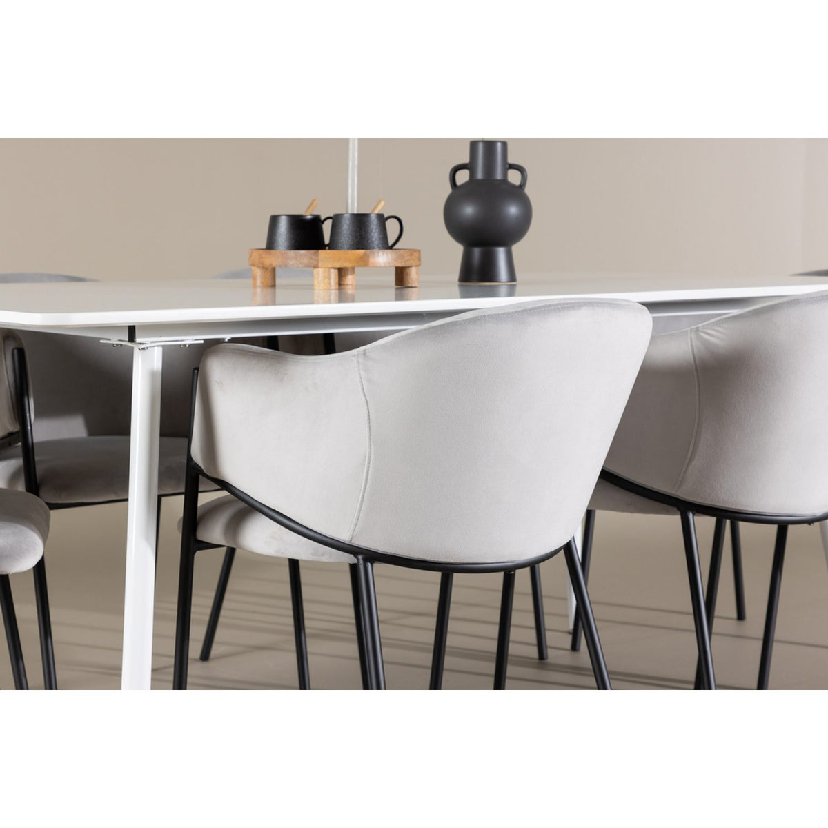 Silar, Evelina Rektangulär matgrupp Svart,Grå, Vit, 180 x 90