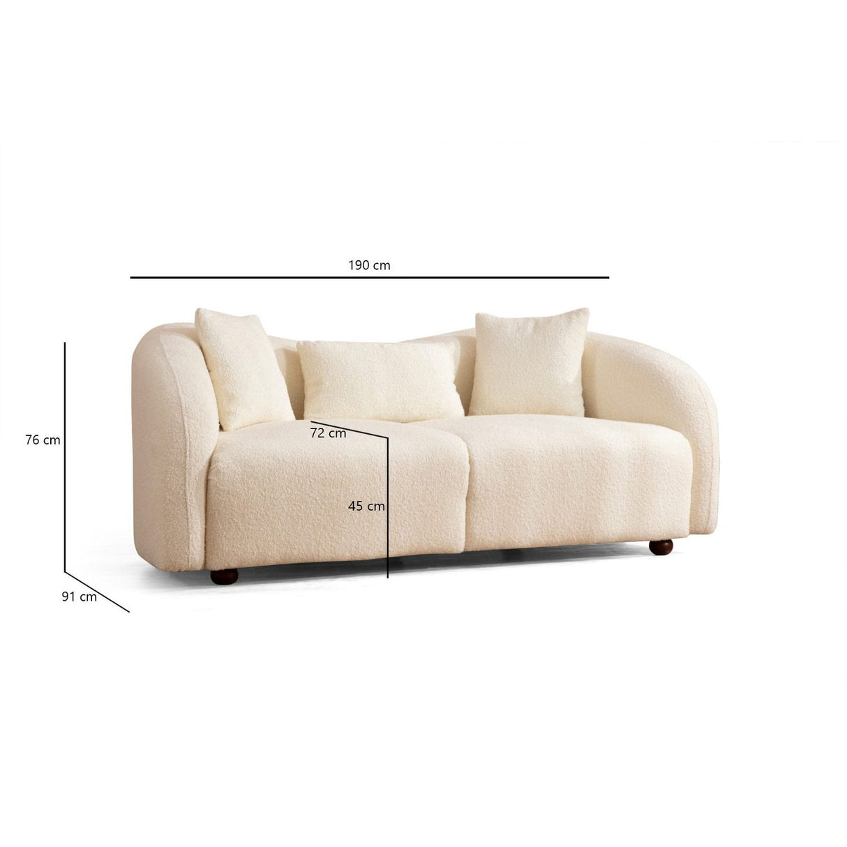 Lisbon (190 x 76 x 91 cm) Creme 2-sitssoffa