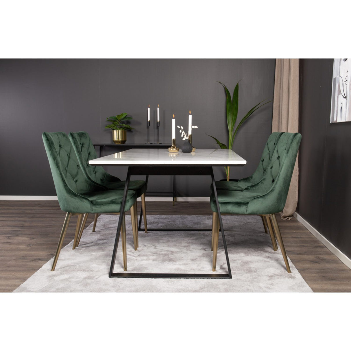 Estelle, Velvet Deluxe Rektangulär matgrupp Guld,Grön, Svart,Vitt, 140 x 90