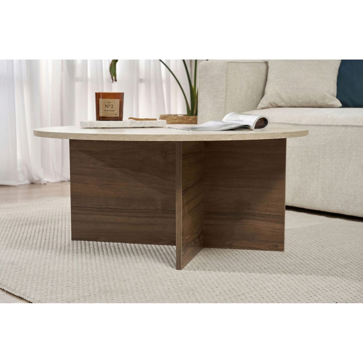 Malaga (90 x 40 x 90 cm) Travertine Walnut Soffbord