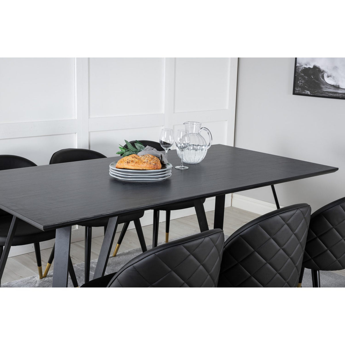 Marina, Velvet Rektangulär matgrupp Svart,Guld, Svart, 180 x 90