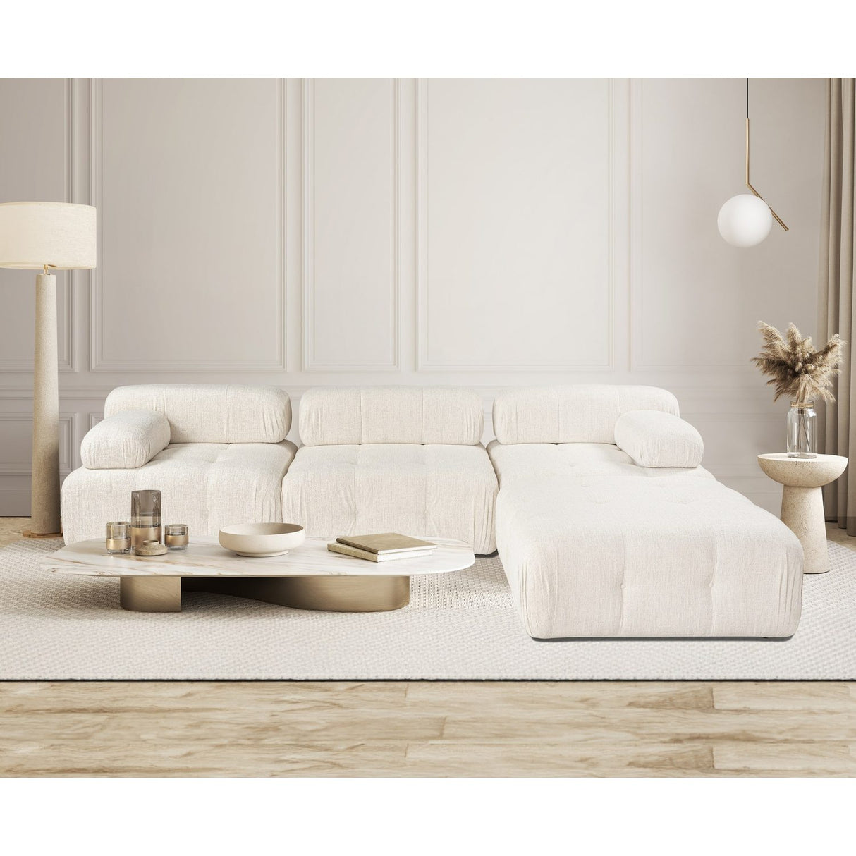 Tallinn 3-sits med puff (300-200 x 100 x 80 cm) Hörnsoffa Creme
