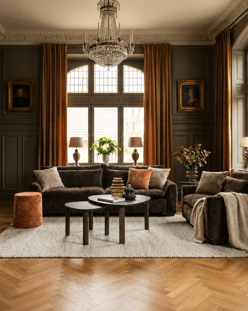 Arthur 3,5-sits soffa i mörk, klassisk vardagsrumsmiljö