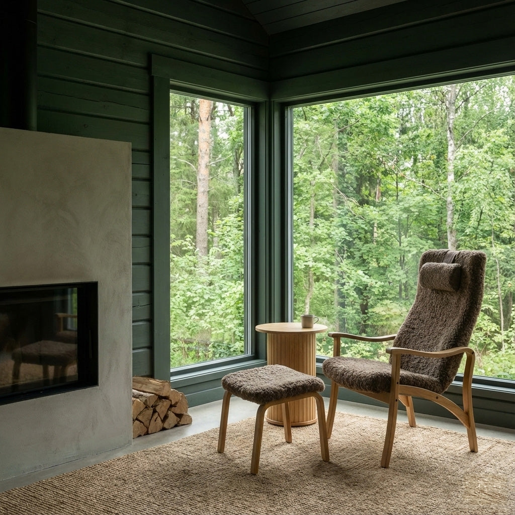 Gotland Fåtölj ink Pall Fårskinn Sahara