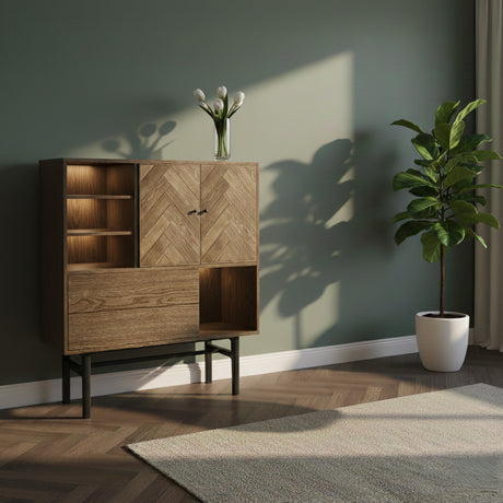 Högskåp Nr.230 Fiskbensdörrar 120x131 cm Rökoljad Ek