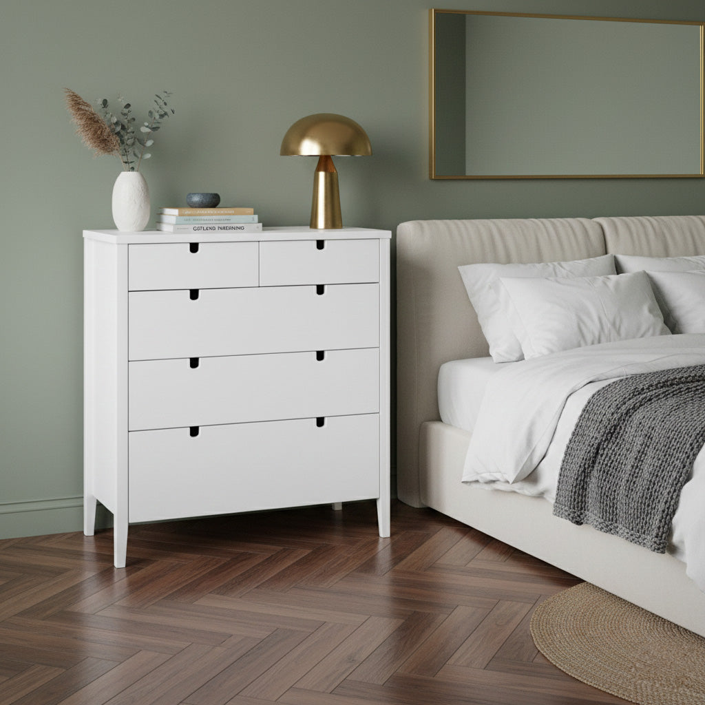 Klinte Byrå 3+2 Lådor Djup Vit