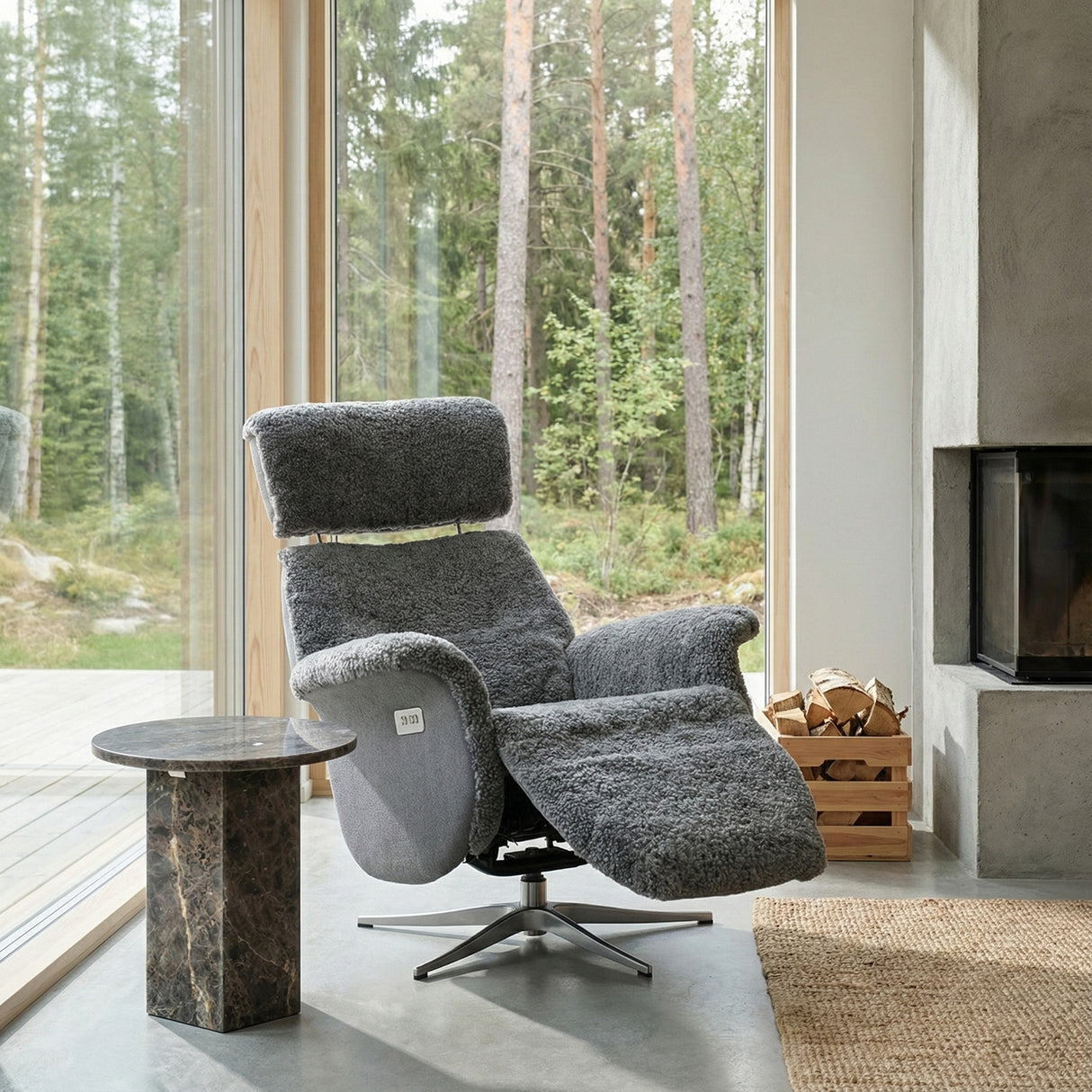 Lissabon Fåtölj Elektrisk Recline Fårskinn Ljusgrå