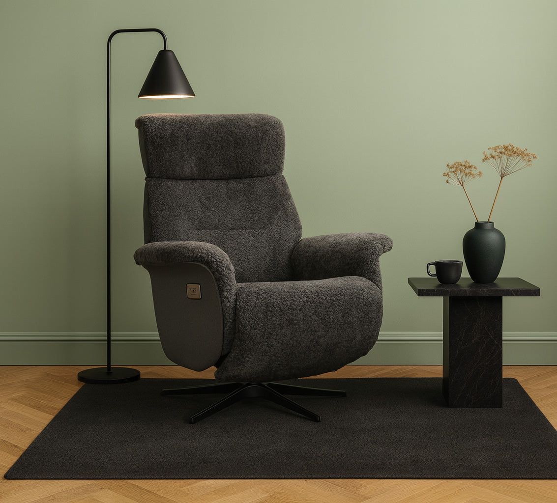 Lissabon Fåtölj Elektrisk Recline Fårskinn Ljusgrå