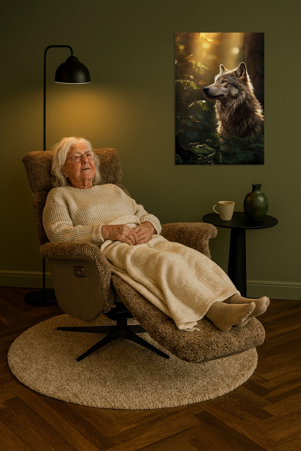 Lissabon Fåtölj Elektrisk Recline Sahara Fårskinn