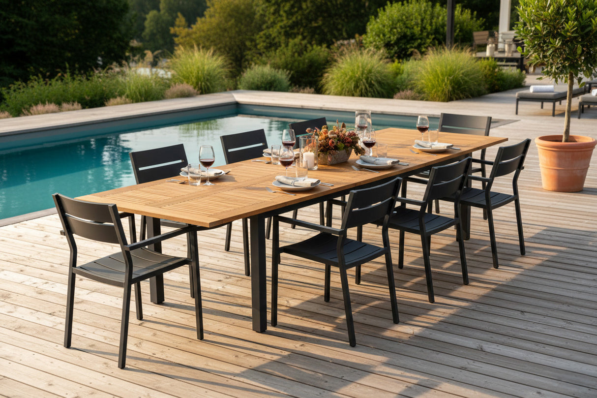 Lyon Bord 92x194-252 cm Svart/Teak
