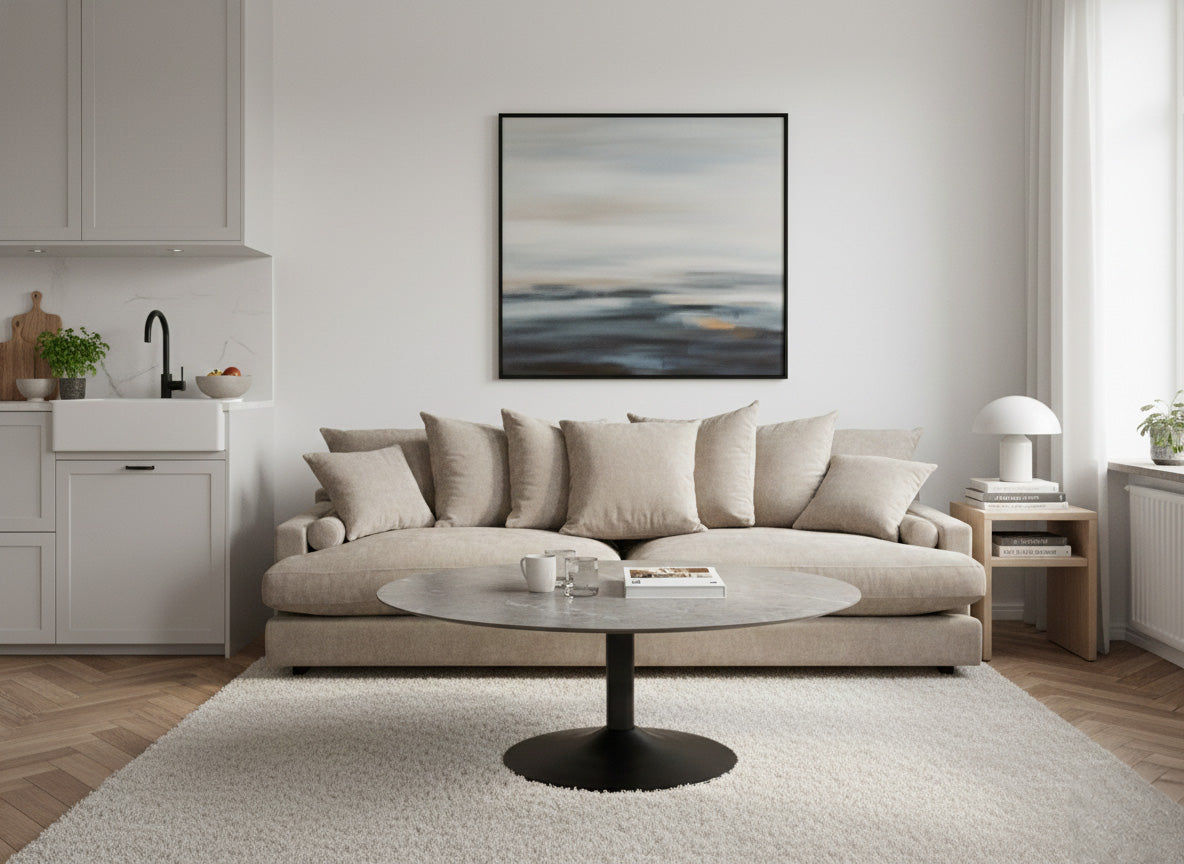 Miles Soffbord Ø 110 cm Sandstenslaminat, Trumpfot