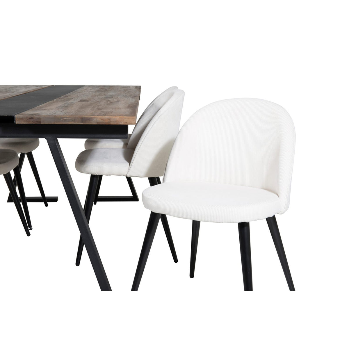 Jakarta, Velvet Rektangulär matgrupp Svart,Crème, Svart,Natur, 200 x 90