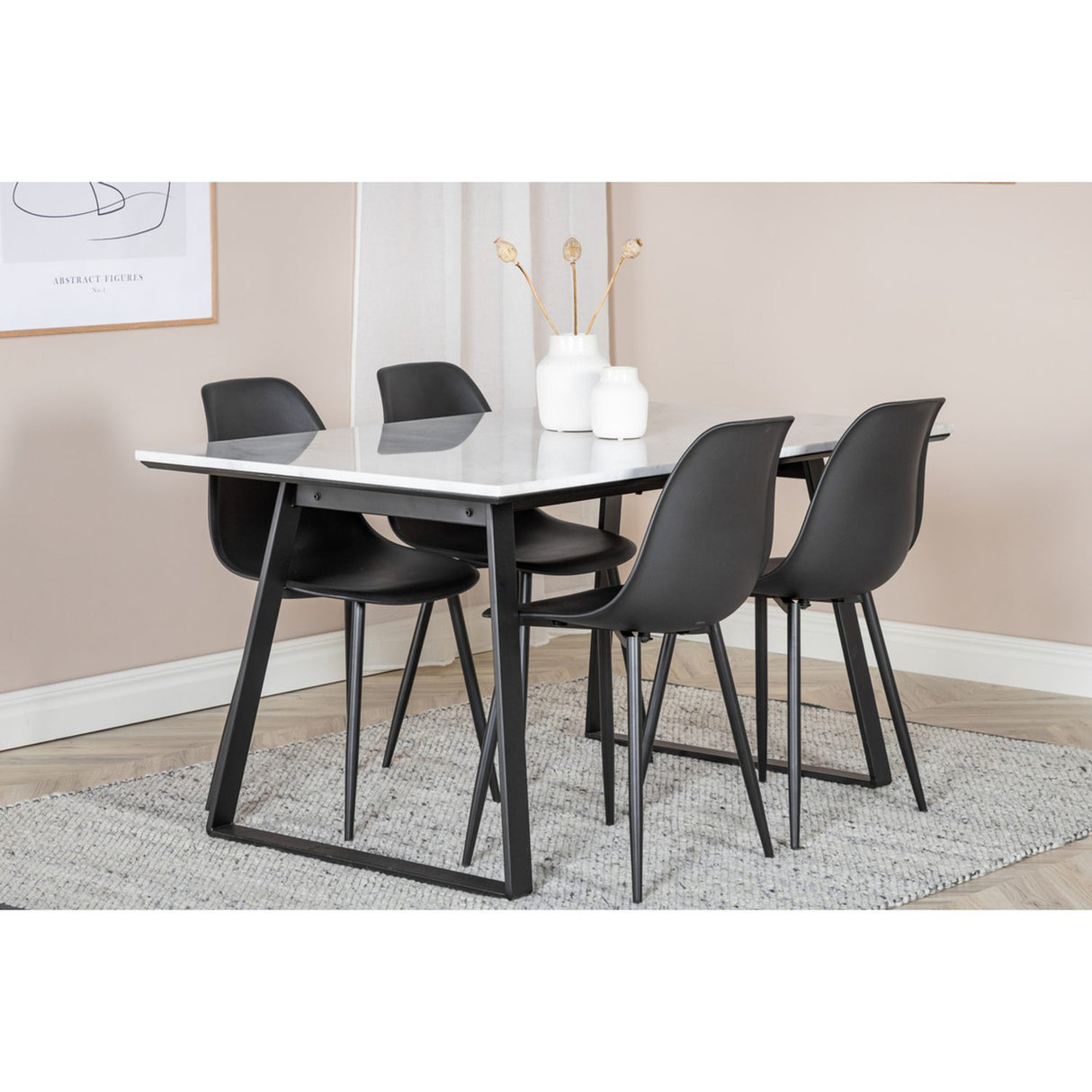 Estelle, Polar Rektangulär matgrupp Svart, Svart, vit, 140 x 90