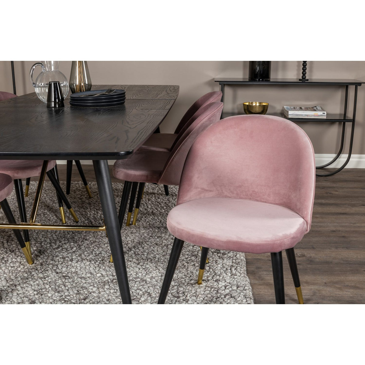 Gold, Velvet Rektangulär matgrupp Svart,Dammig rosa,Guld, Svart, 180 x 85