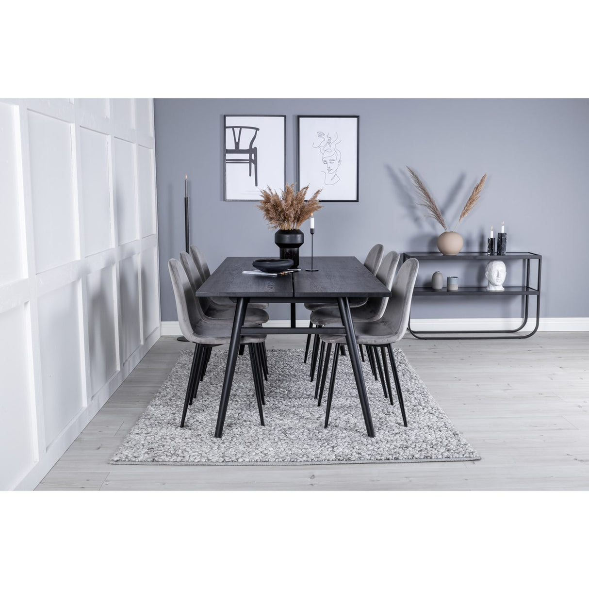 Sleek, Polar Rektangulär matgrupp Svart,Grå, Svart, 195 x 95