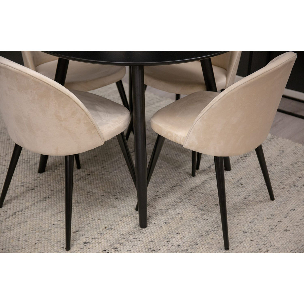 Plaza, Sammet Rund matgrupp Beige, Svart, 4st