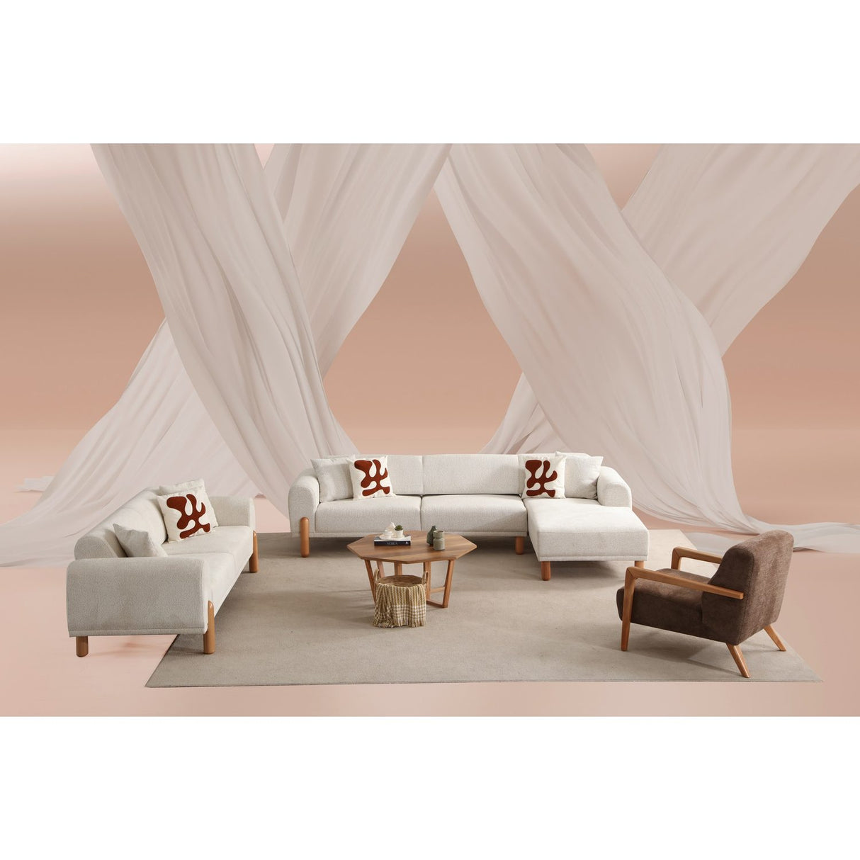 Accra 3-sits (228 x 88 x 75 cm) Creme 3-sits bäddsoffa