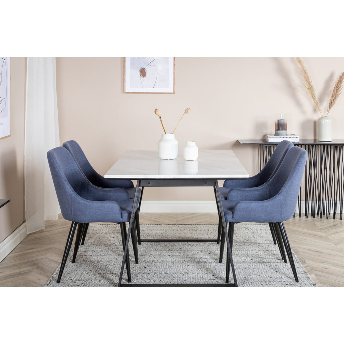 Estelle, Plaza Rektangulär matgrupp Svart,Blå, Svart, vit, 140 x 90